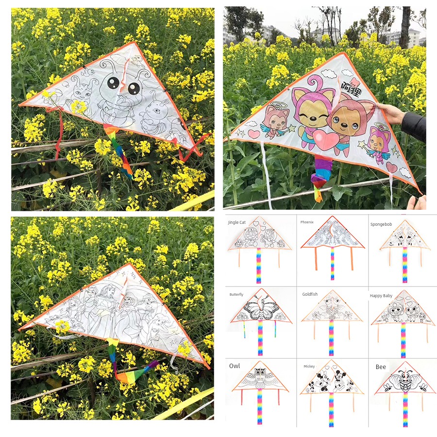 Handmade Kite DIY Material Kit for Children Coloring and Painting Parent-Child Activity Kindergarten Hand-Painted Blank Graffiti Kite