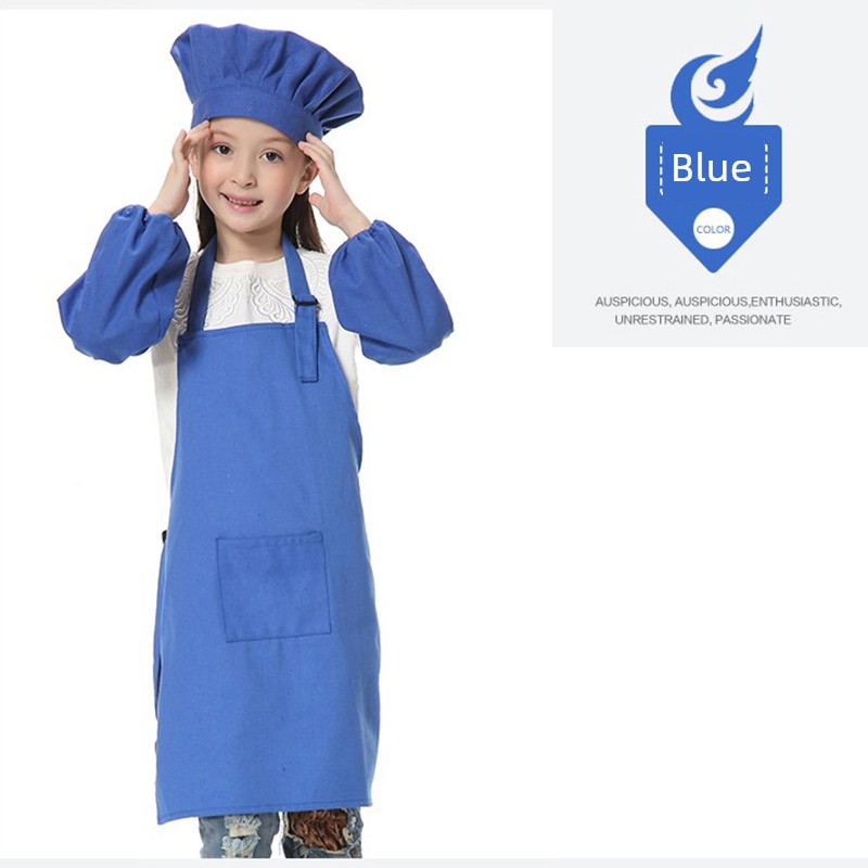 Kids Cotton Canvas Apron Sleeves Creative Apron Painting Apron Kids Chef Suit Chef Cap Printed Logo — 7