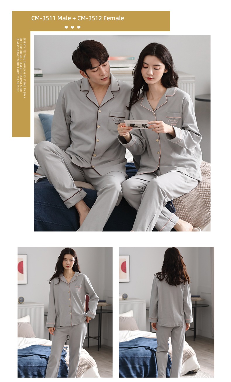 summer female Spring and Autumn Long sleeve man Cotton lovers pajamas