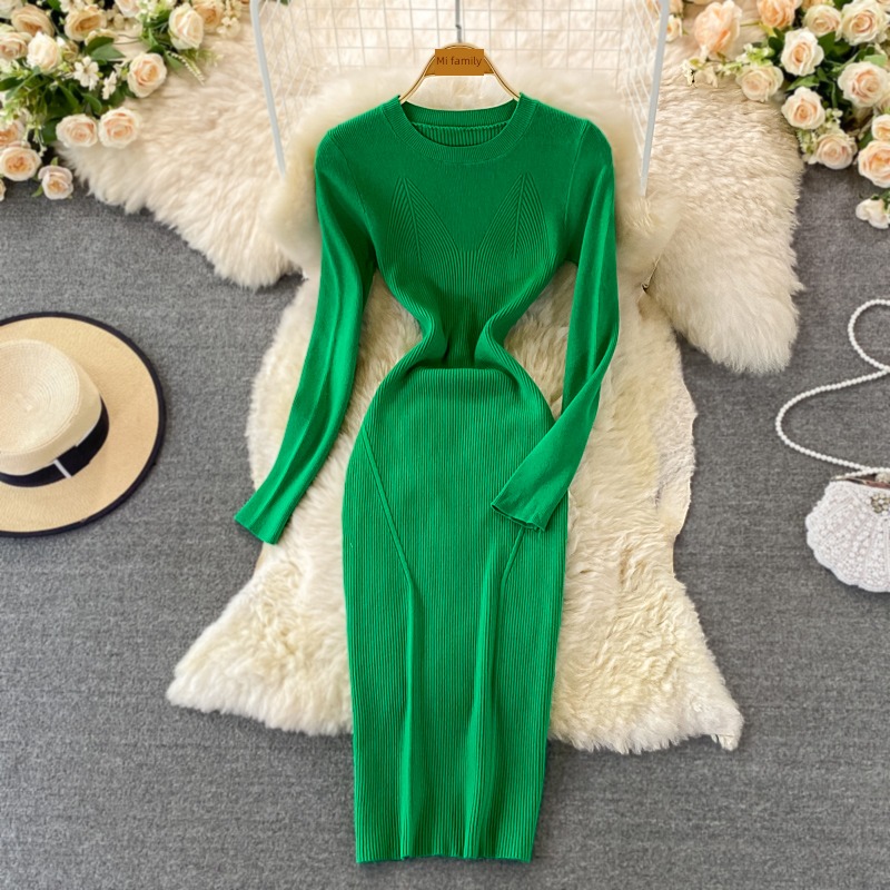 Round neck Self-cultivation Autumn and winter Inner lap knitting Dress