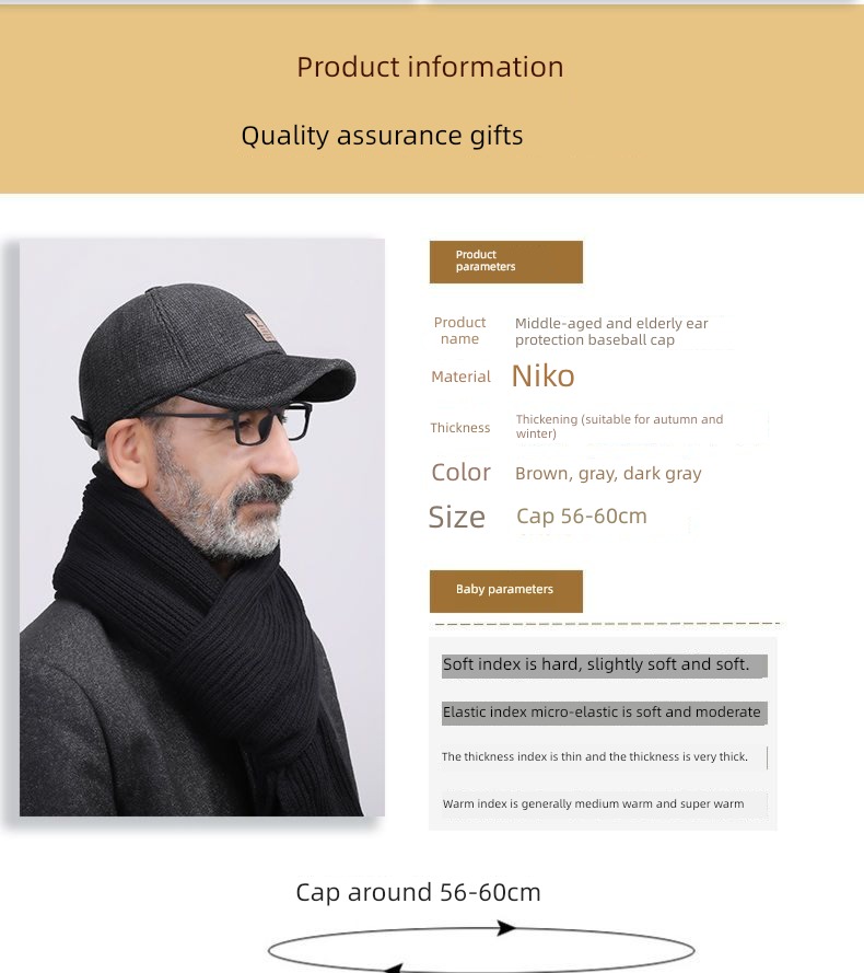 man Autumn and winter dad old man Cold proof Ear protection Hat
