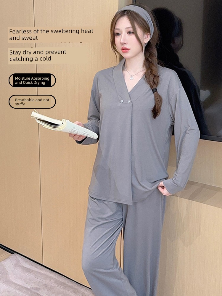 Modal Summer, Autumn, and Winter Maternity Wear with Chest Pads, Pure Cotton Postpartum October Maternity Nursing Pajamas and Loungewear — 4