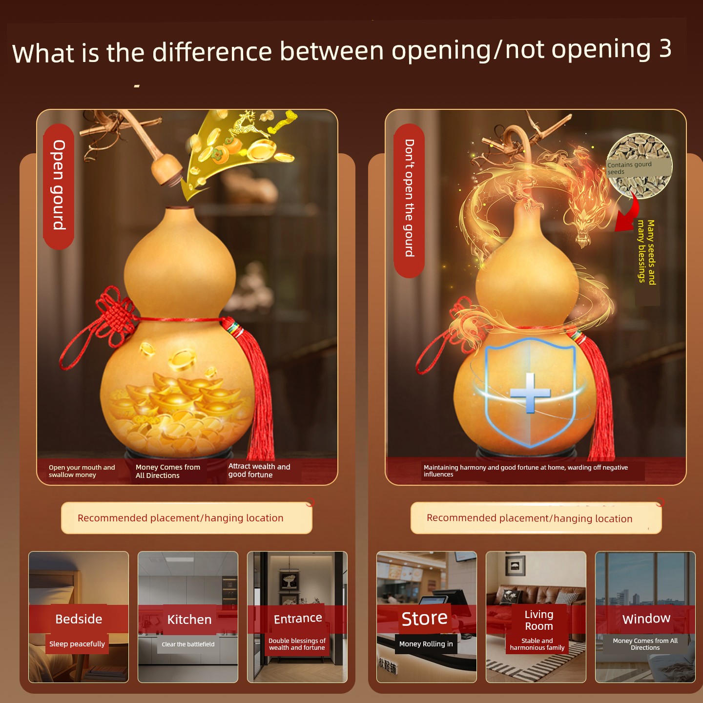 Natural Gourd Pendant and Ornament, Real Gourd, Auspicious, Large Size, for Door Facing, Living Room, Entrance Hall, Good Fortune