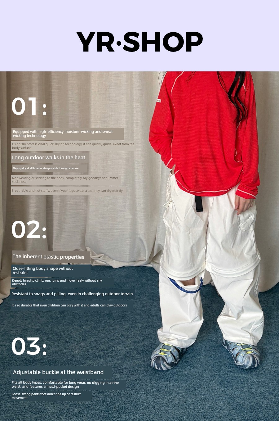 Yummyrocky One-Pants-Three-Wear Custom-Woven 3m Quick-Dry Color-Blocking Children's Detachable Sports Pants Summer Parachute Pants — 5