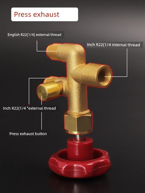 Refrigerant fluoride meter three-way valve pressing exhaust meter meter valve frame brass refrigerant meter pressure gauge valve