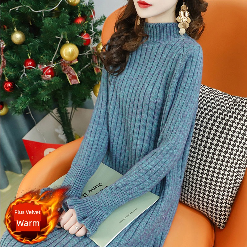 Autumn and winter Plush thickening Inner lap Undershirt Wool dress