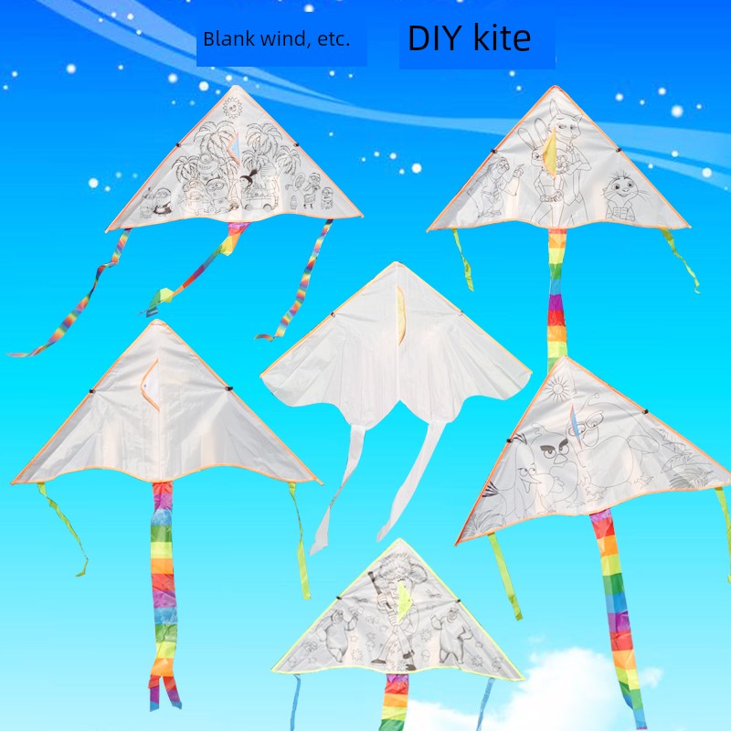 Handmade DIY Hand-Painted Blank Teaching Kite Kids Matching White Painting Cartoon Painting Kite Wiring Suit