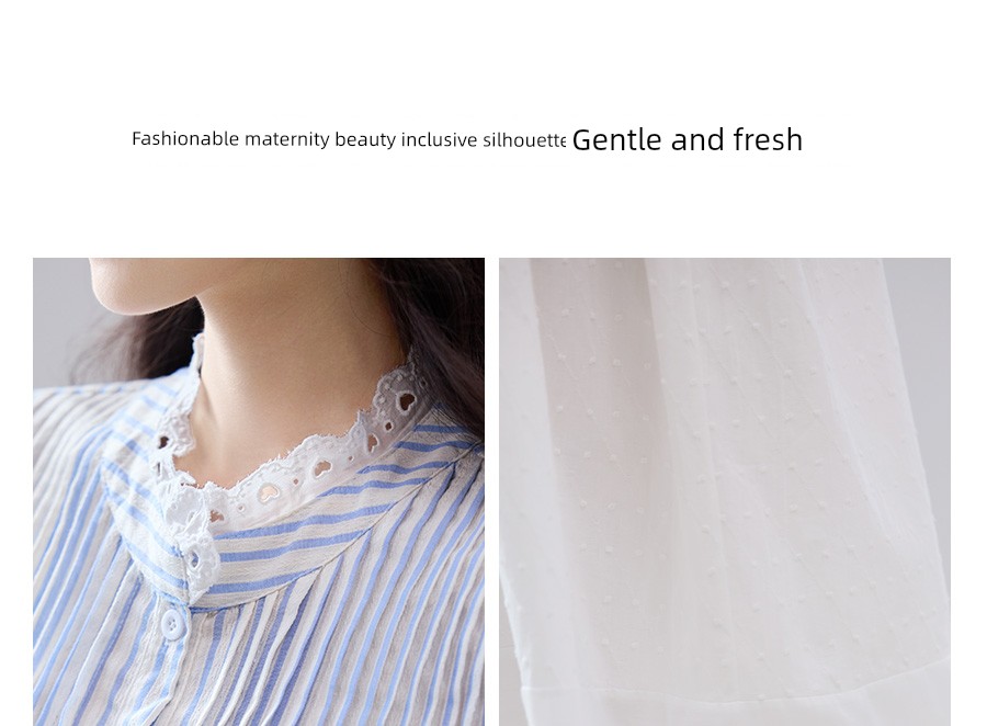 Pregnancy Premium Maternity Set: Summer Outerwear for Pregnant Moms, High-End Outfit with Lace Patchwork Shirt and Skirt Two-Piece Set — 8