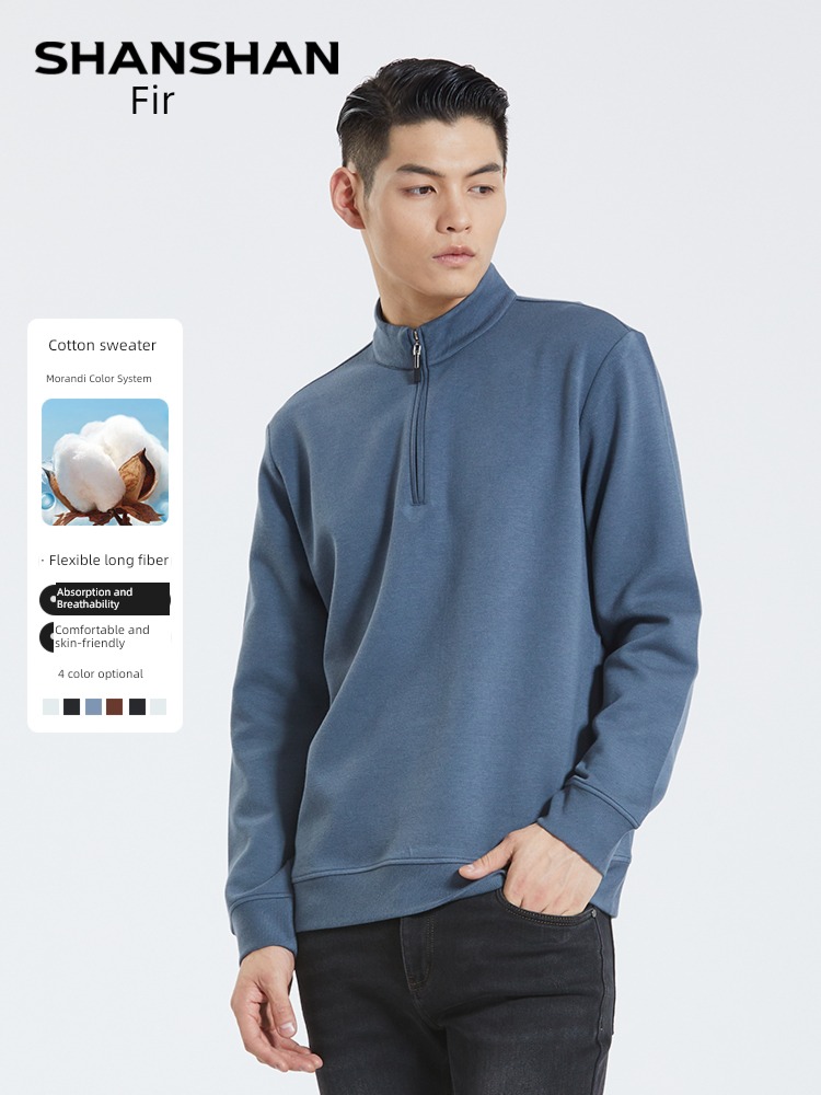 Chinese fir Cotton soft T-shirt leisure time Half high collar spring and autumn Sweater