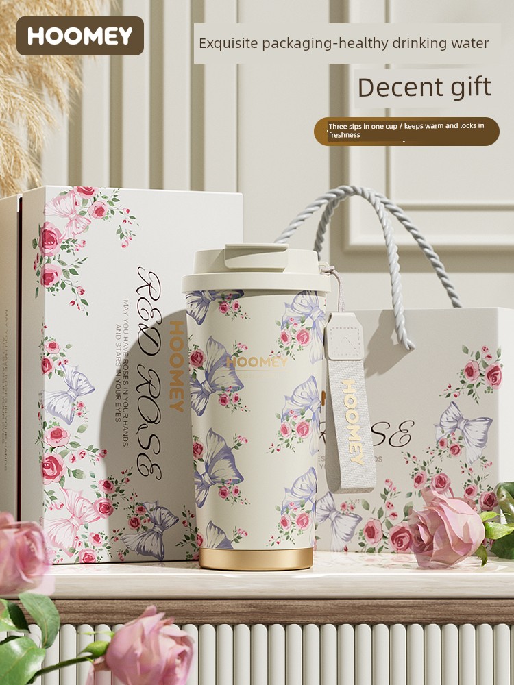 Hoomey Thermos Cup for Women, Stylish Coffee Cup with Straw, 520 Valentine's Day Gift for Wife, Birthday Present