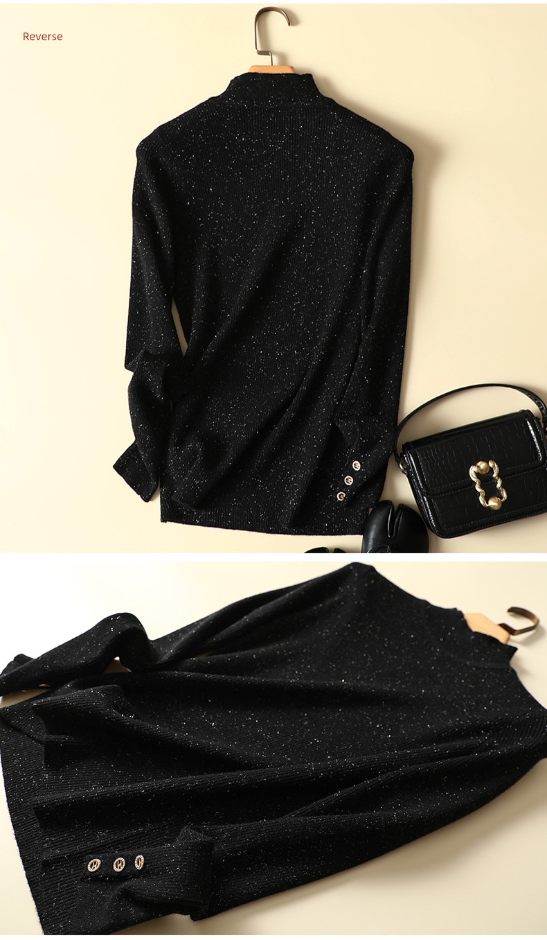 Half high collar Bright silk Button knitting Undershirt sweater