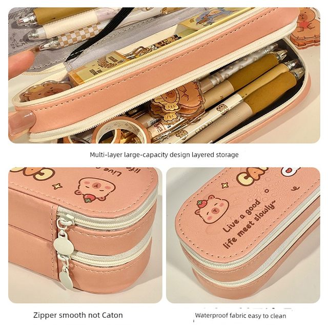 Cute double-layer pencil bag large capacity cartoon stationery storage pencil case elementary school boy and girl high-value stationery box