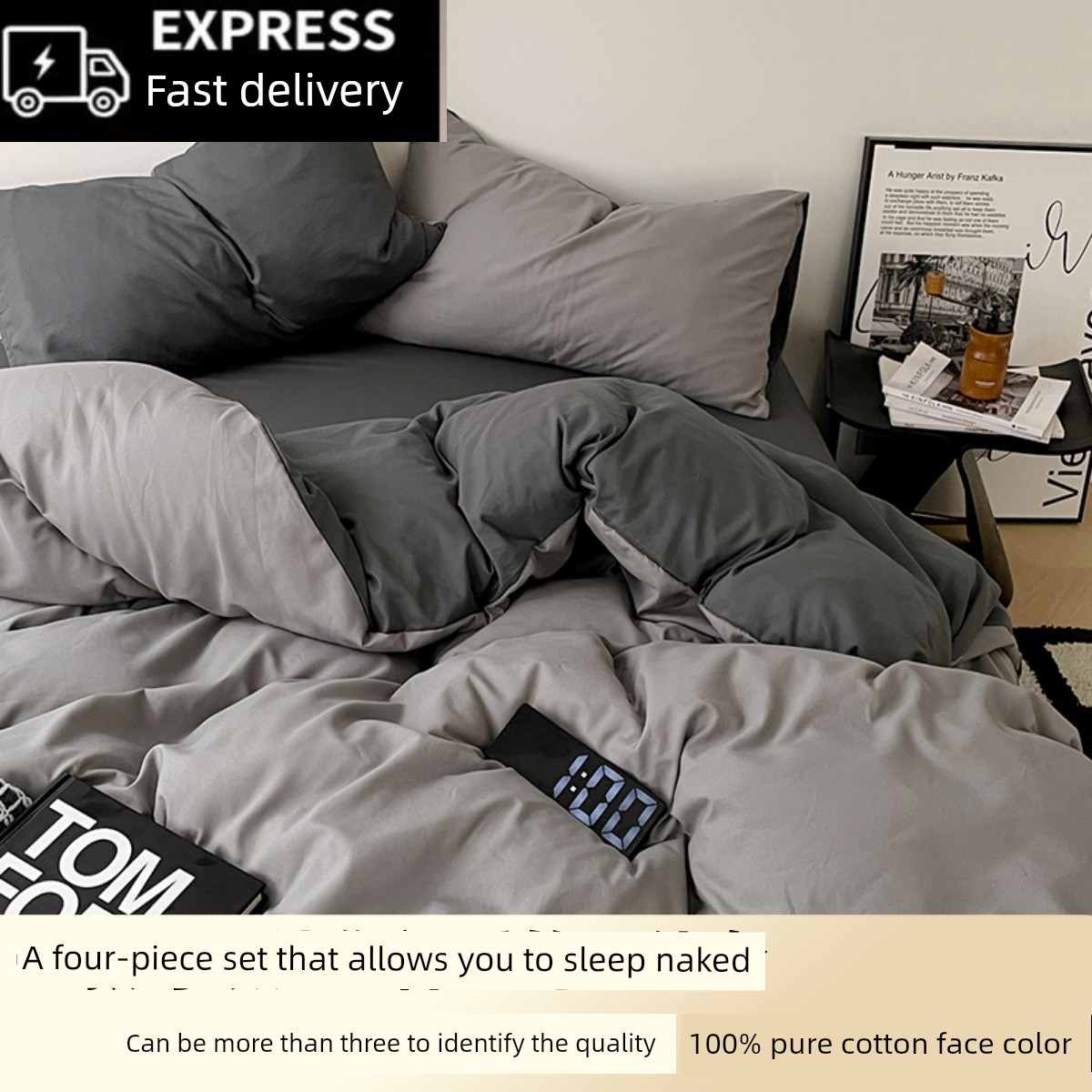 Minimalist-Style Bedding Four-Piece Set 100 All Cotton Pure Cotton Pure Color Bed Sheets Quilt Cover Fitted Sheet Dormitory Three-Piece Set 3