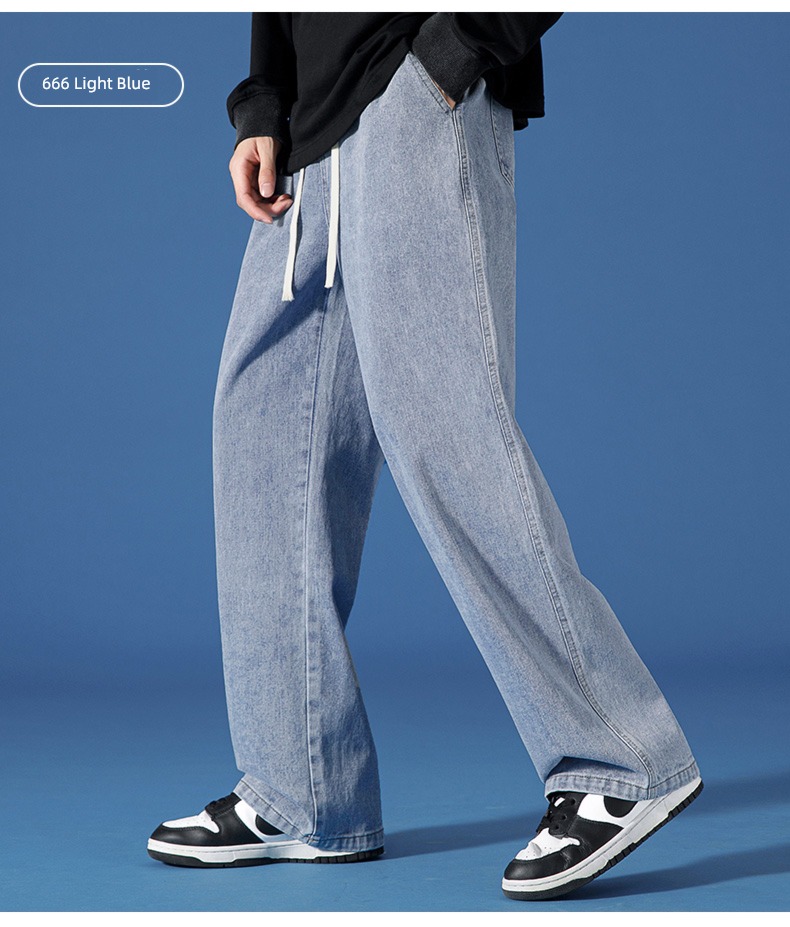 Autumn and winter Plush thickening Straight cylinder leisure time Broad leg Jeans