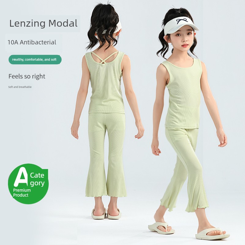 Category a Girls' Flared Pants, Summer Thin Leggings, Black Children's Cropped Pants, Modal Baby Flared Pants, White — 8