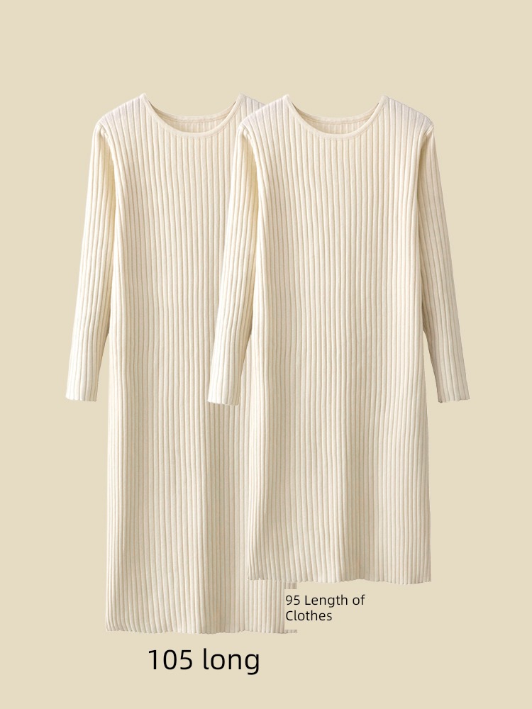 Autumn and winter Round neck easy Over the knee Inner lap knitting Dress