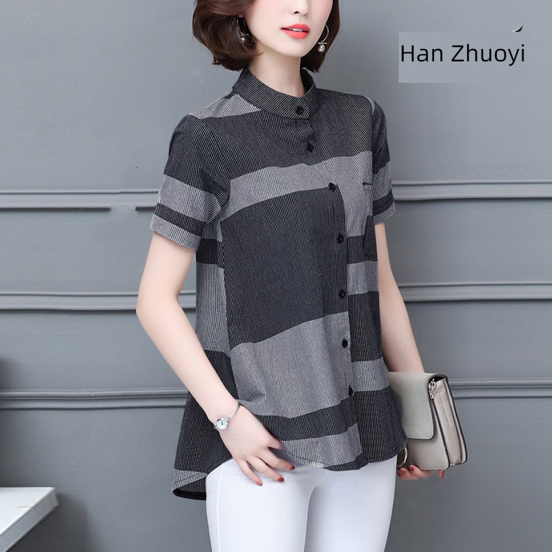 ma'am summer wear easy Cover your belly Retro flax shirt