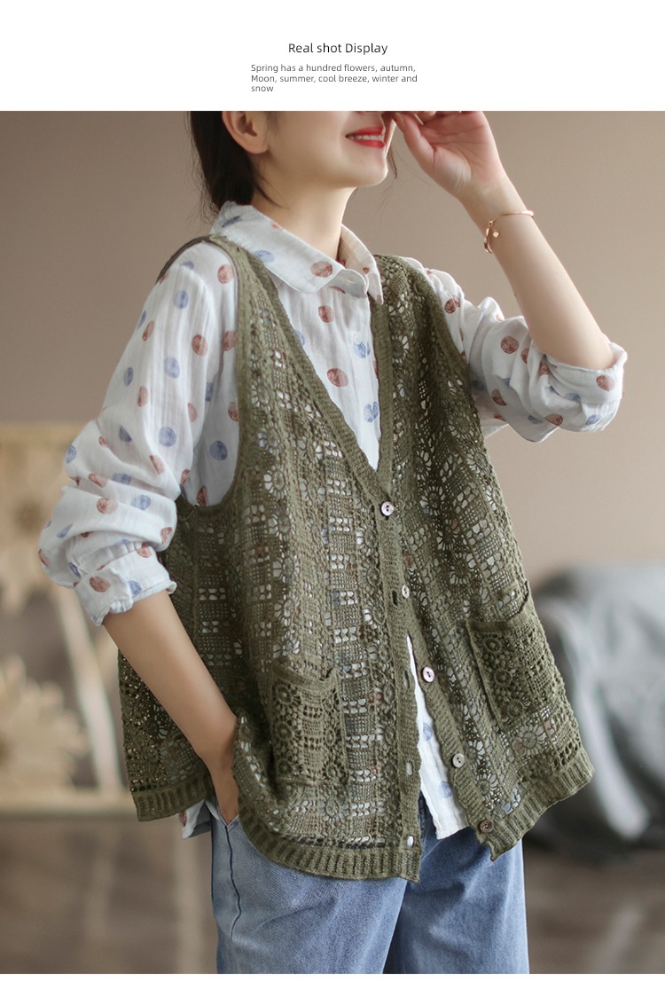 Hollow out Cotton thread spring new pattern Big size knitting Vest