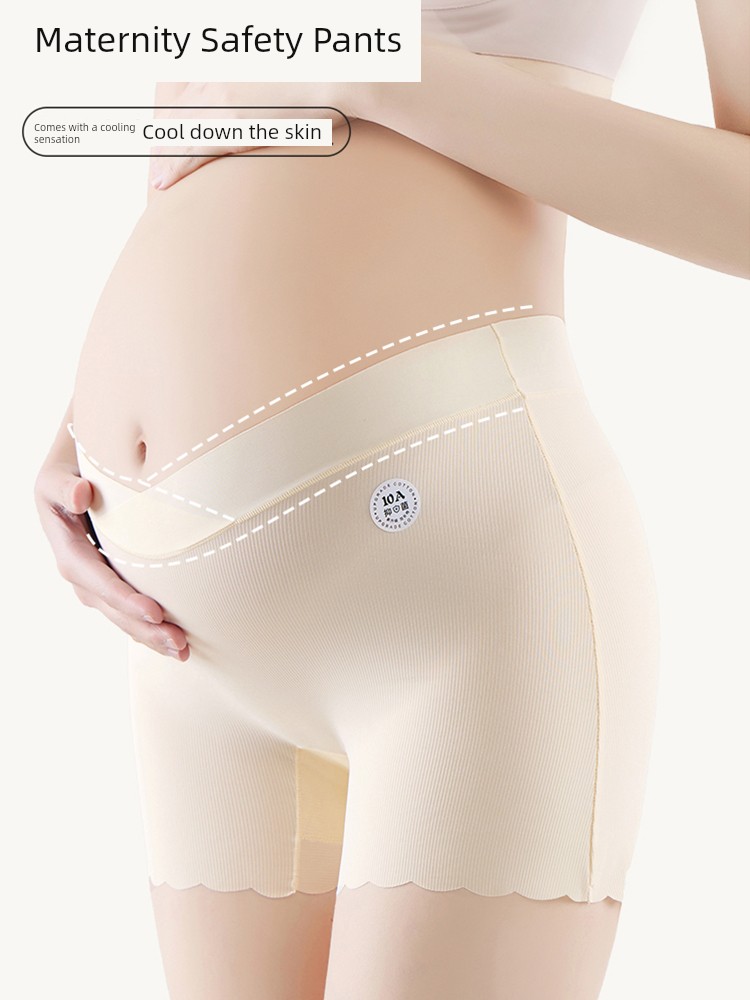 Maternity Safety Shorts and Underwear Two-In-One, Suitable for Wearing Inside, Summer Thin Style, Ice Silk Seamless Anti-Exposure Boxer Shorts
