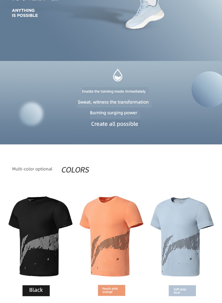 Li Ning quick-drying pleasantly cool Short sleeve male Athletic Wear T-shirt