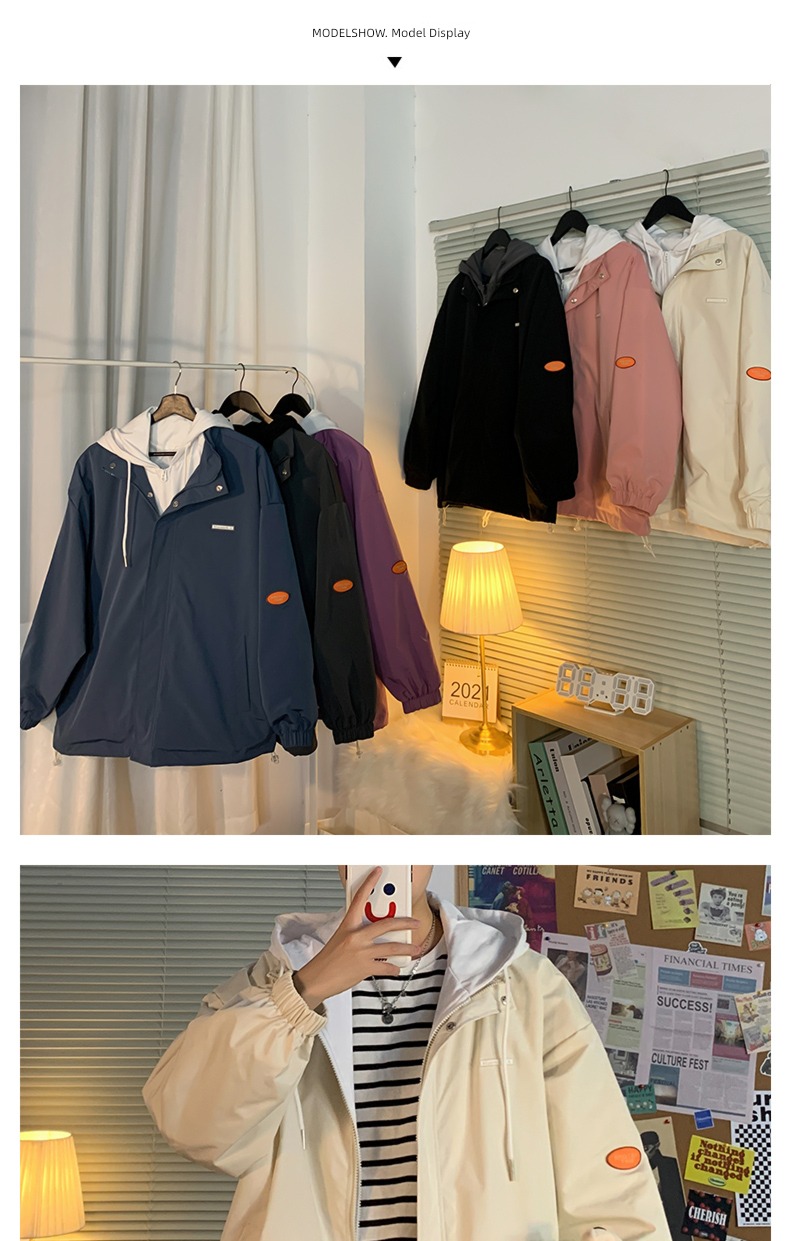 tide spring and autumn Fake two jacket Plush Ruffian handsome loose coat