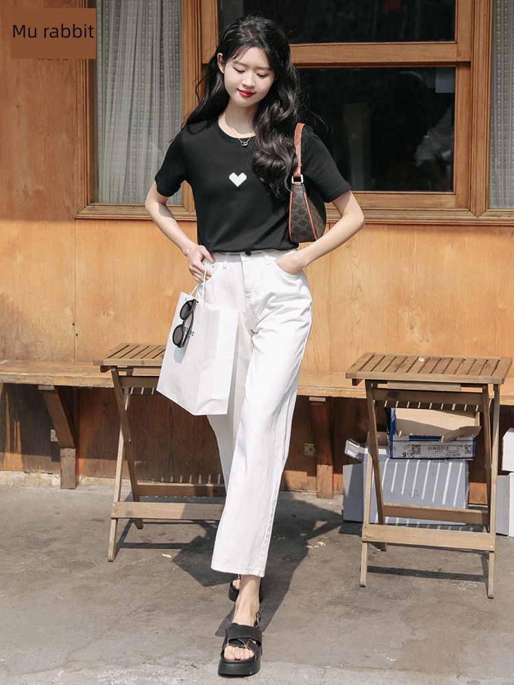 Moxa rabbit ins little chap white High waist Jeans