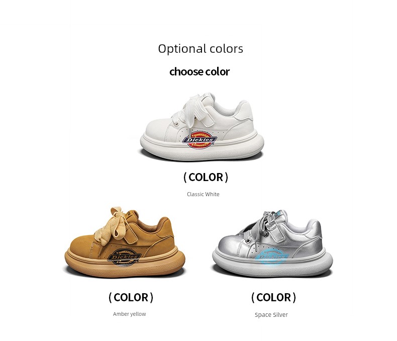 Dickies Medium and Large Children's White Shoes for Boys and Girls 2026 Autumn New Thick-Soled Non-Slip Kidsren's Sports and Casual Shoes — 2