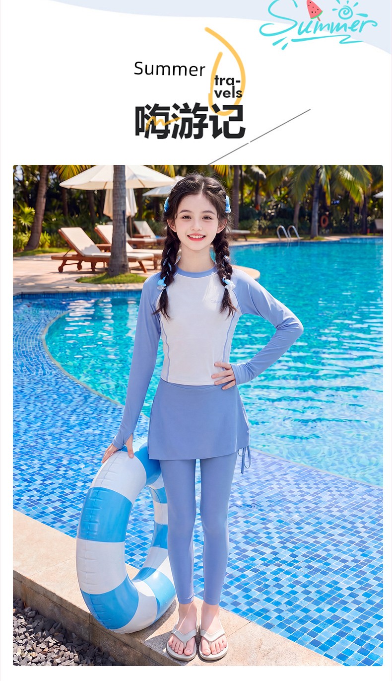 Girls' Swimsuit 2026 New Style Kidsren's Long-Sleeved Sun Protection Swimsuit Summer Girls' High-Looking Sports Swimsuit Two-Piece Set — 5