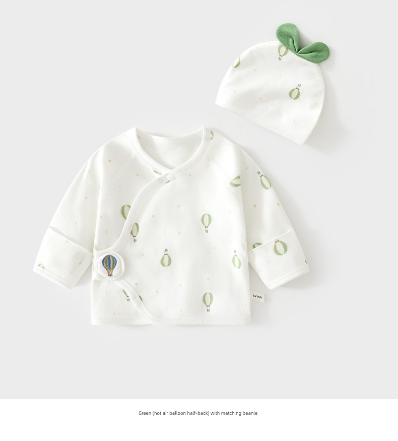 All-Cotton Baby Half-Back Shirt with Free Hat, Class a Pure Cotton, New Autumn Style for Newborns, Size 52, Monk-Style Clothing — 12