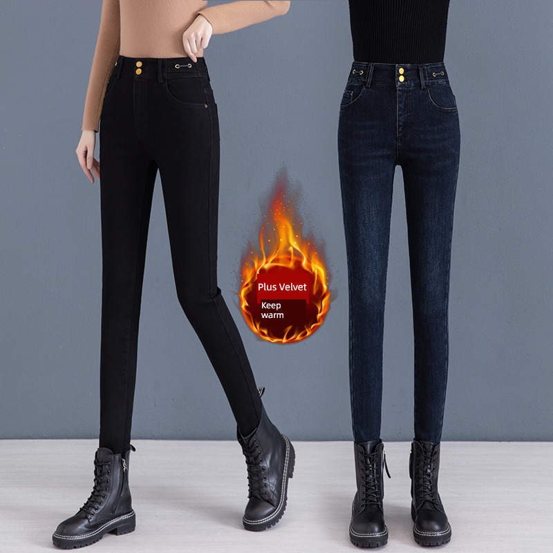 Plush Jeans female winter thickening Winter money Women Velvet belt one Velvet Martin boots collocation Of winter trousers Women's money
