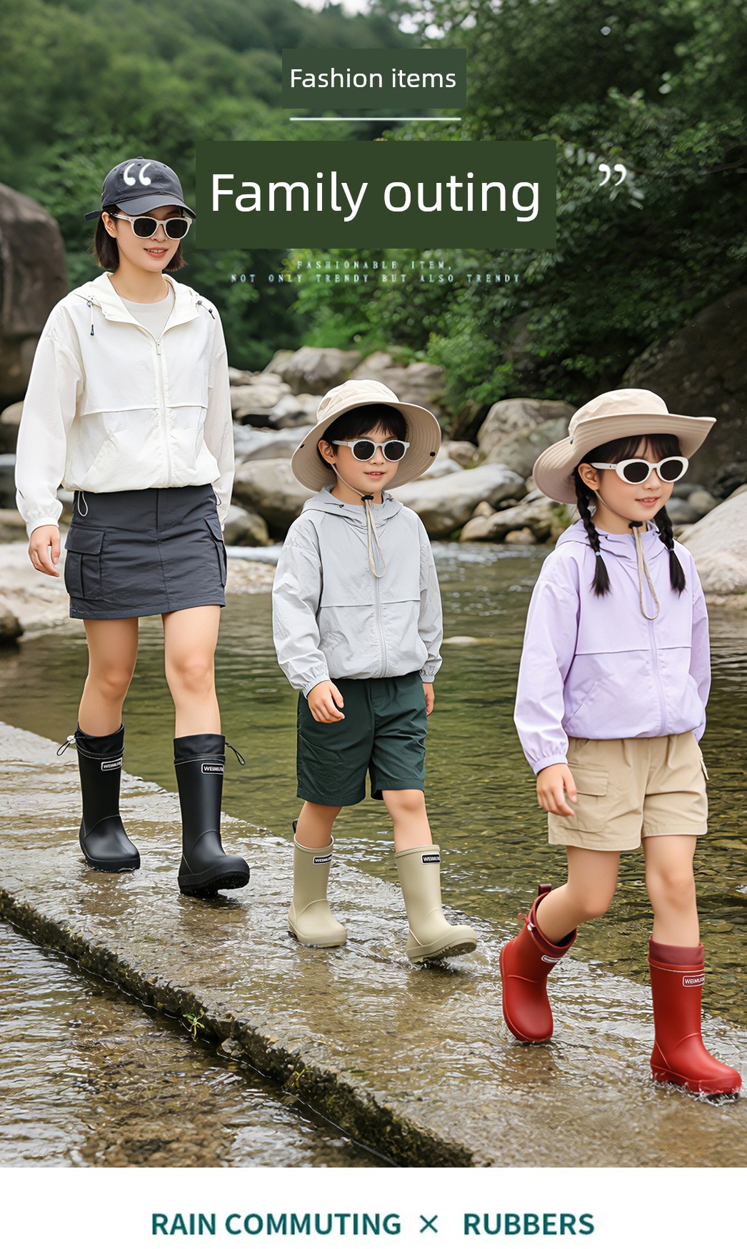 Children's Family Outdoor Rain Boots, Unisex Waterproof Ankle Boots with Anti-Slip Soles, Casual Hiking Water Boots, Rubber Shoes — 2