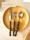 Retro Japanese Natural Bamboo Western Tableware Set Steak Knife and Fork Spoon Restaurant 304 Stainless Steel Dessert Fork Spoon
