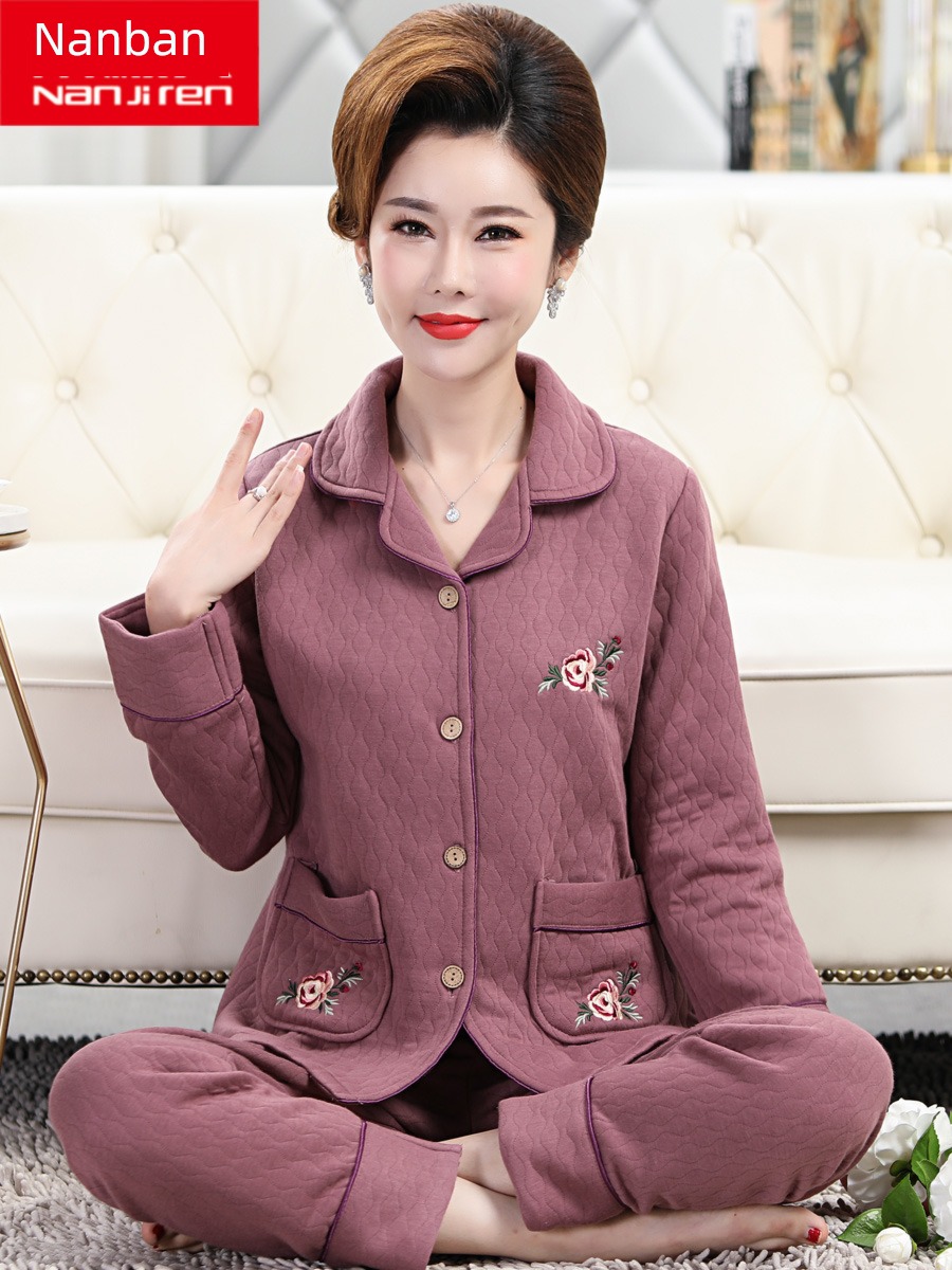 spring and autumn winter interlayer middle age mom thickening pajamas