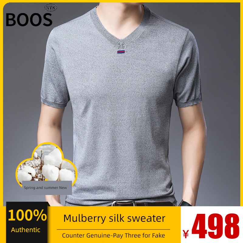 high-end Big size mulberry silk jacket leisure time Short sleeve T-shirt