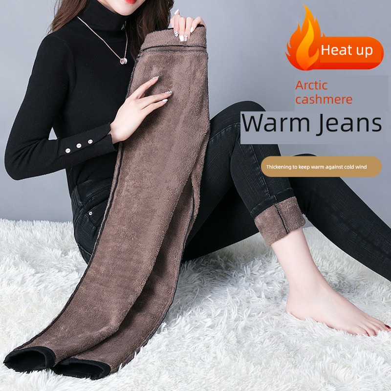 one Women Spring and Autumn collocation Plush Jeans