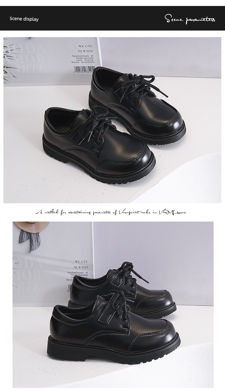 Boys' Black Leather Shoes, British Style, Casual and Stylish, Comfortable for Men, Great for Summer, Very Attractive, Student Shoes, 2026 New Model — 12