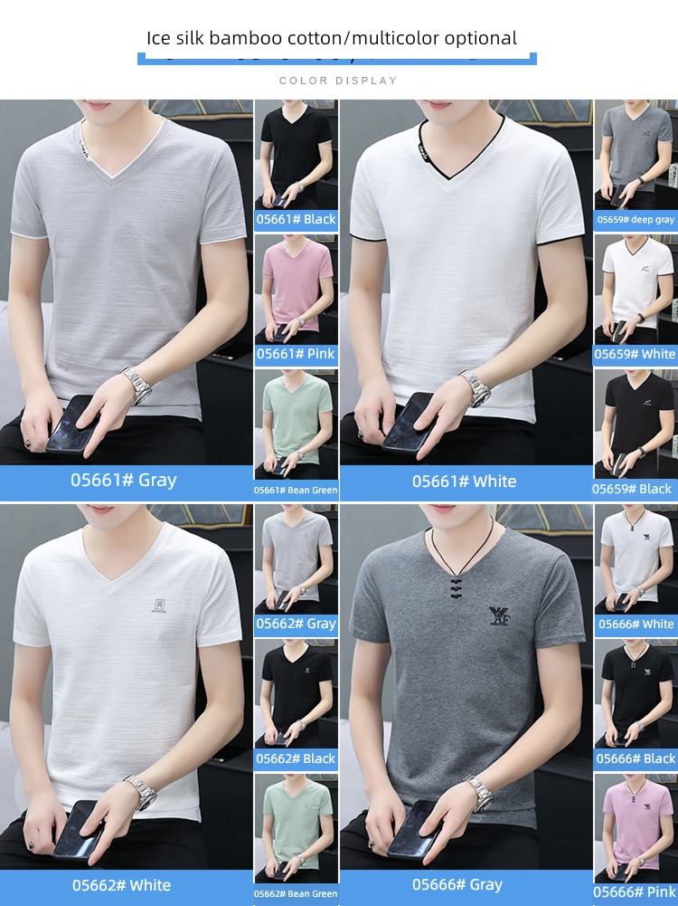 NGGGN man T-shirt V-neck elastic force Fake two Short sleeve