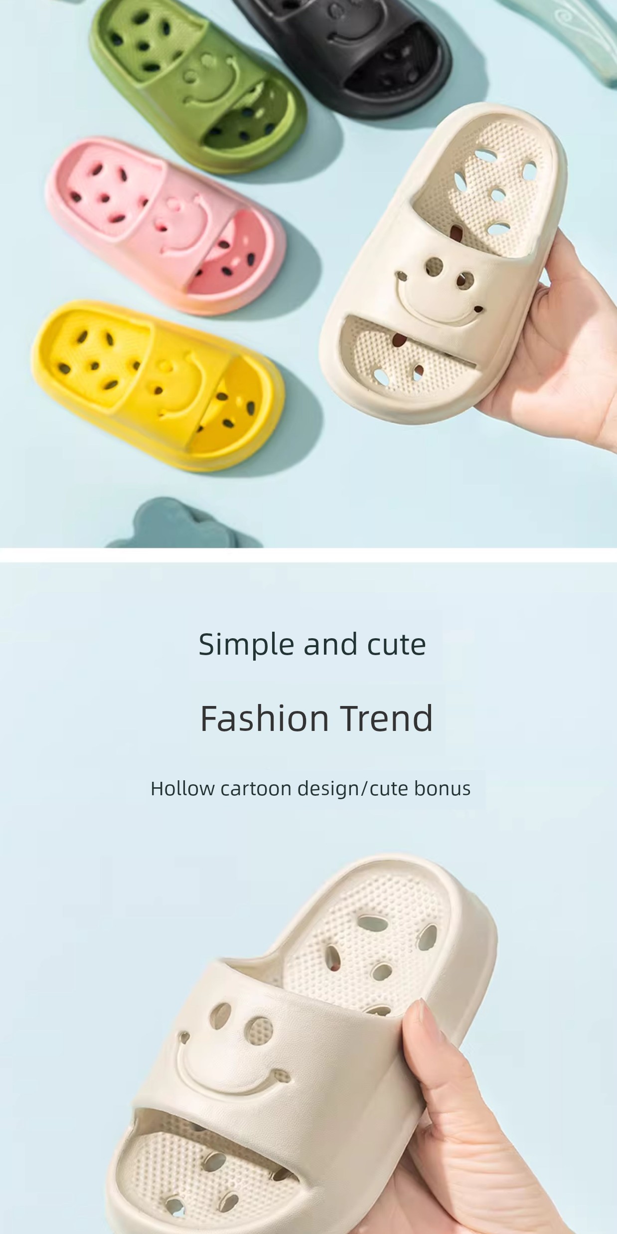 Kids Slippers Summer Boy Girl Baby Interior Home Non Slip Cute Smiling Face Kids Matching Bathroom Slippers — 2