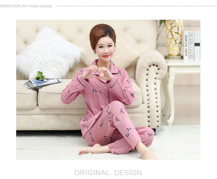 summer middle age mom Spring and Autumn Cotton mother-in-law pajamas