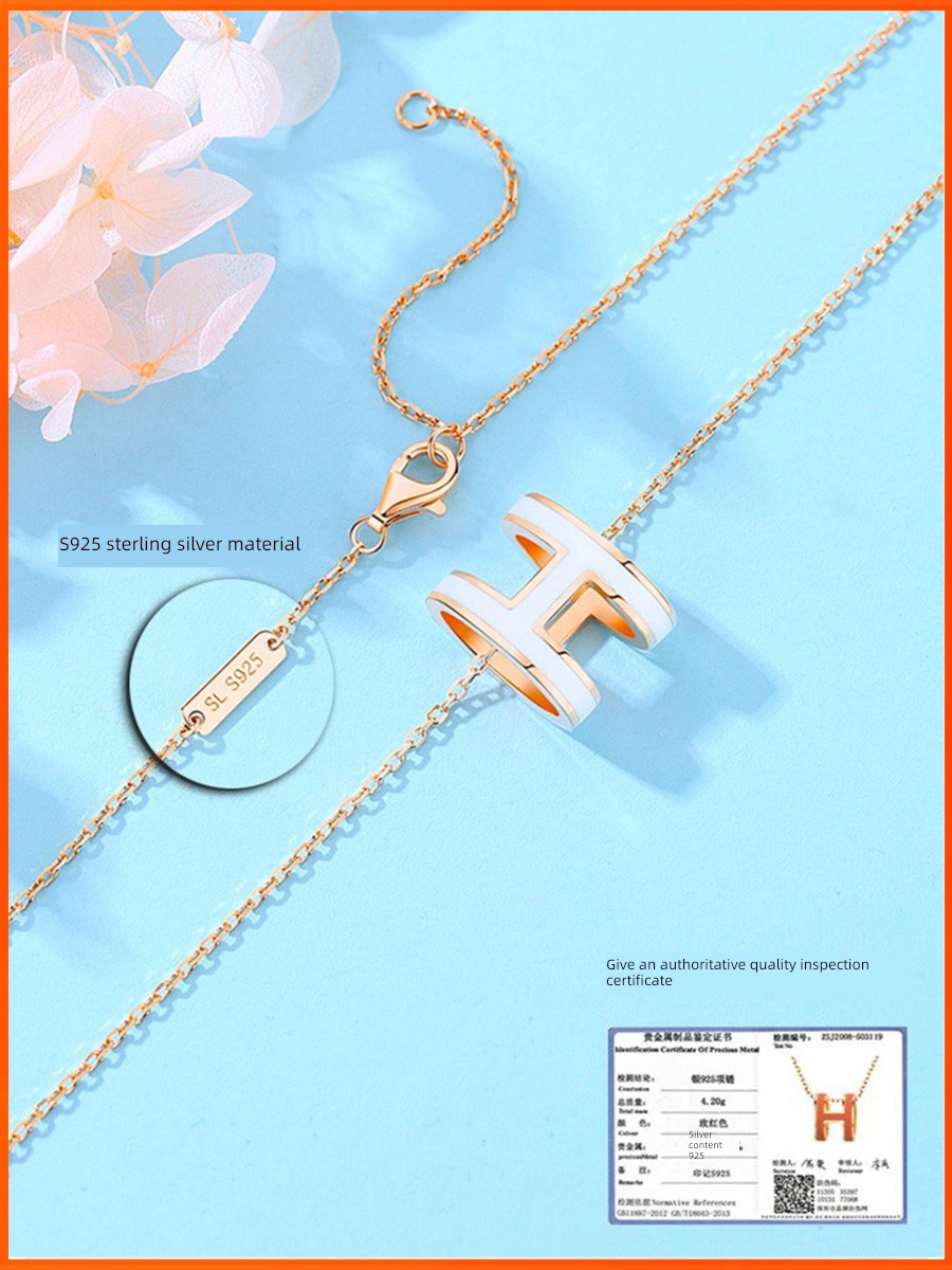 H Necklace female Autumn and winter Sterling Silver necklace Light luxury Minority Design Enamel letter Pendant 2022 new pattern gift