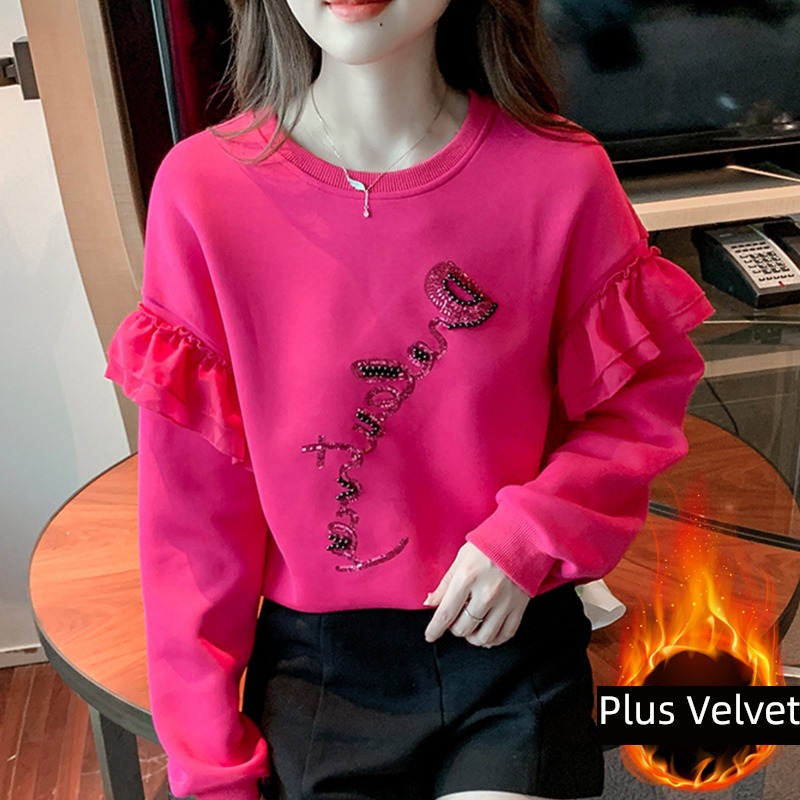 Sweater Ruffles Splicing ins unique Plush Gauze