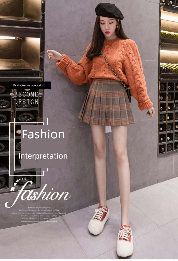 Wool Pleat early autumn winter A word work clothes Skirt