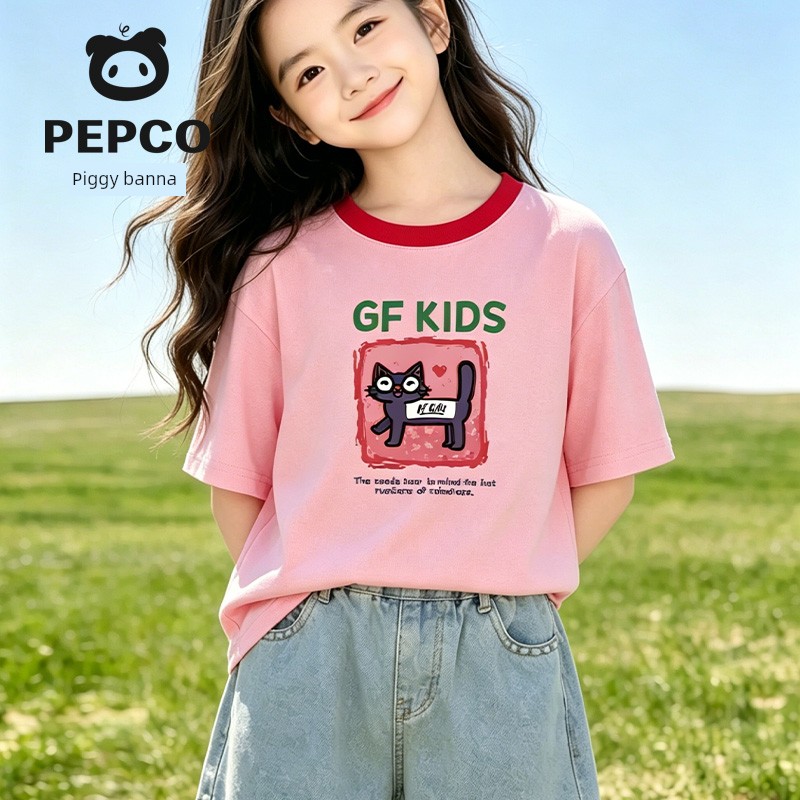 Piggy Banner Girls' Short-Sleeved T-Shirt 2026 Summer New Style Pure Cotton Half-Sleeved Kidsren's Fashionable Summer Clothing Girls' Tops W — 7