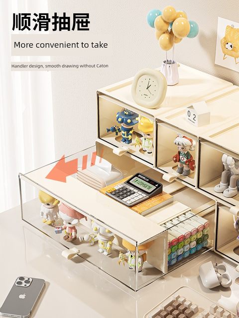 Desktop storage box drawer type figure blind box display rack transparent dustproof Pop Mart storage and finishing box