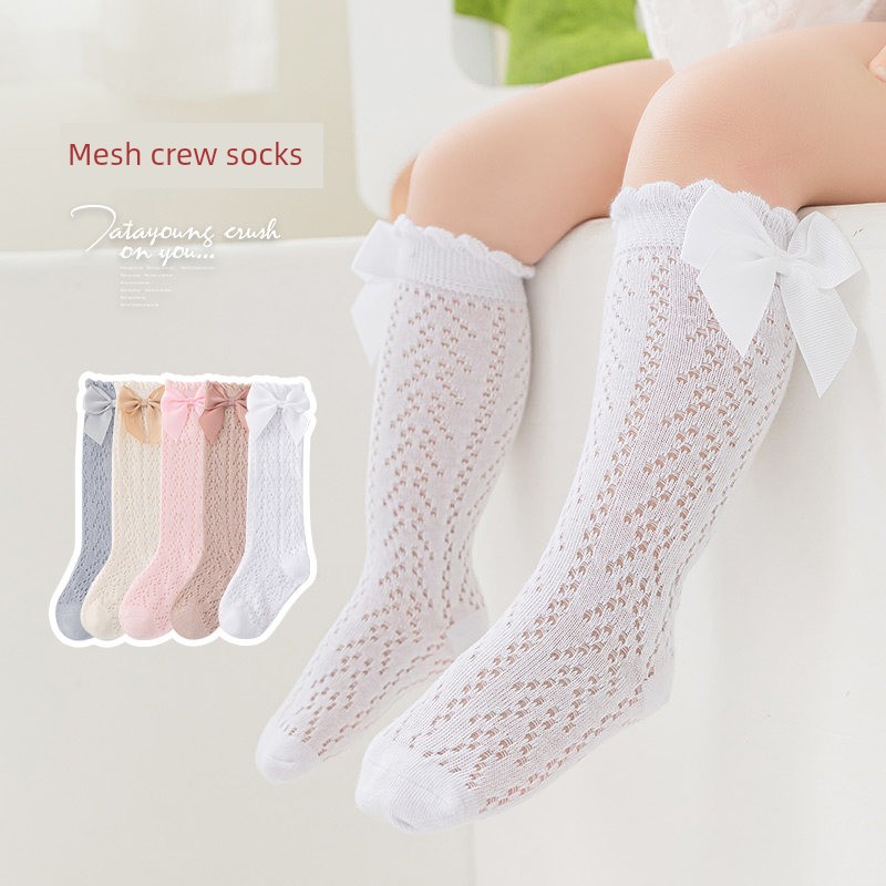 Baby Socks for Girls, Summer Mesh Breathable Bowknot Cute Anti-Mosquito Socks, Over-The-Knee Loose Fit That Doesn'T Squeeze the Legs
