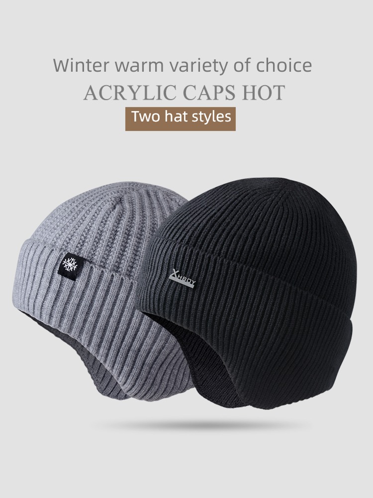 2022 winter Wool Hat men and women Plush thickening Knitted hat keep warm Ear protection Cotton cap Neckline Cap Lei Feng hat