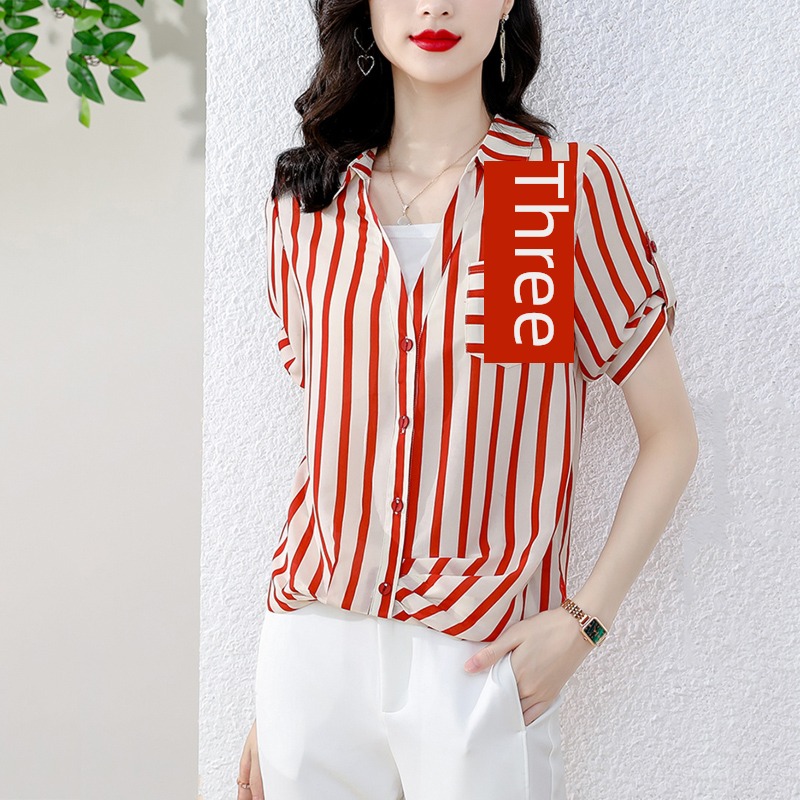 Short sleeve shirt fashionable Foreign style Show thin jacket real silk