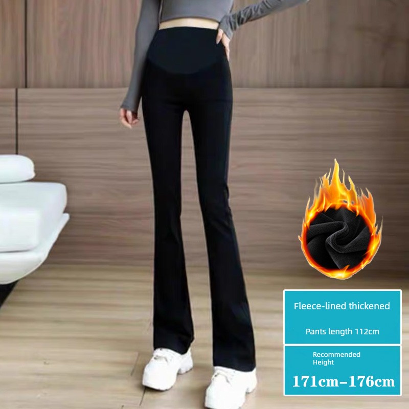 Spring and Autumn Elastic Slimming and Velvet Padded Black Pregnant Women's Pants — 5