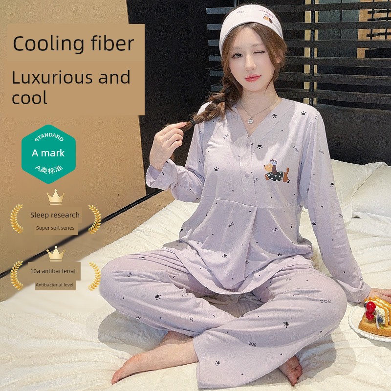 Modal Summer, Autumn, and Winter Maternity Wear with Chest Pads, Pure Cotton Postpartum October Maternity Nursing Pajamas and Loungewear — 3