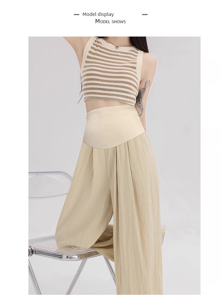 Maternity Pants for Summer, Thin Style, New Long Pants for Petite Women, Ice Silk Wide-Leg Pants, Plus-Size Maternity Wear, Autumn Pants — 17